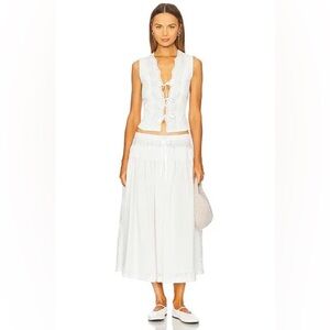 Free People Gesibelle Set Eyelet Tie Front Top Midi Skirt Bohemian size small